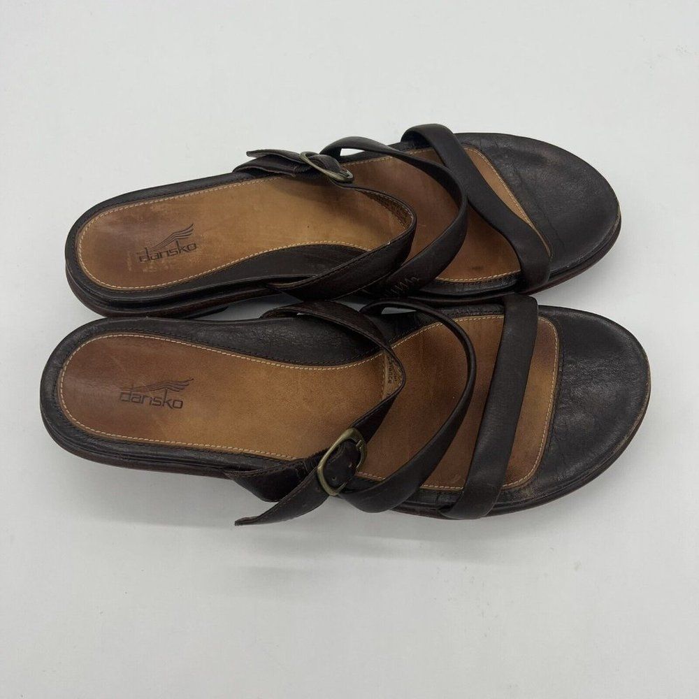Dansko Brown Leather Crossover Strap Sandals